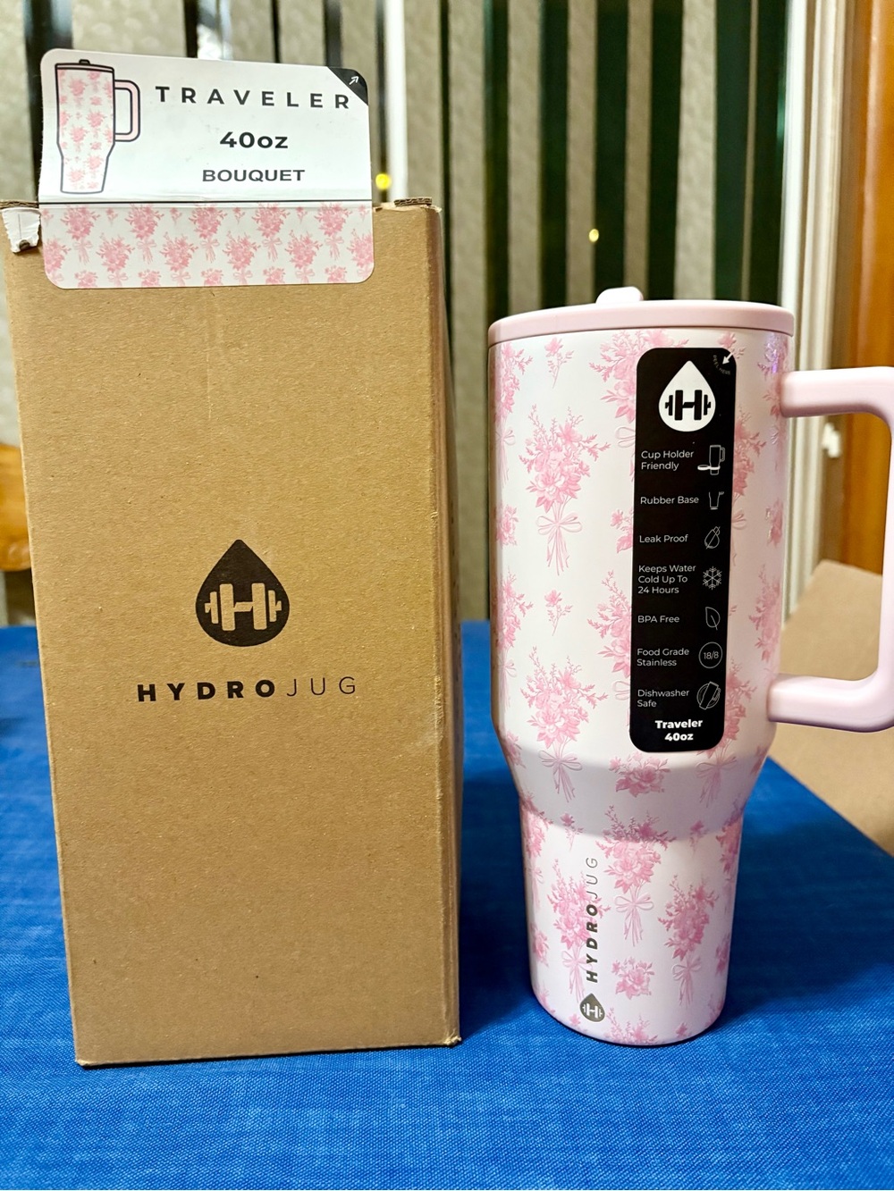 HydroJug Pink Floral 40oz Traveler Mug